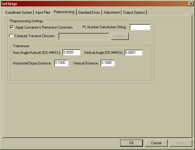 Settings, Preprocessing