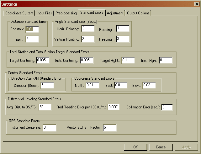 Settings Standard Error